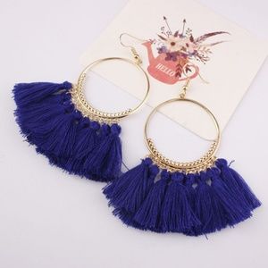 Sale! Long Fringe Boho Earrings DEEP BLUE